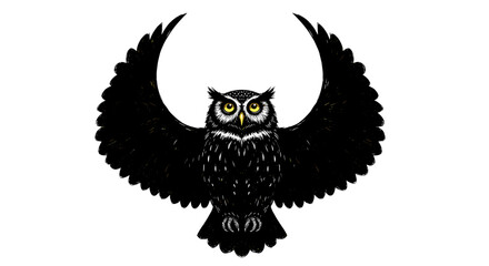 Majestic owl illustration with intricate black and white feather details.