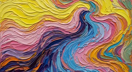 Colorful Abstract Art Painting with Impasto Texture and Vibrant Wavy Strokes