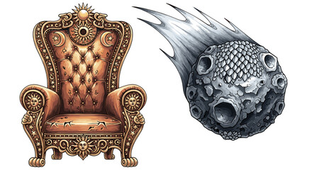 Ornate Celestial Throne with Meteor: A Fantasy Illustration Composition