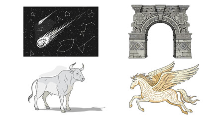 Mythical Creatures and Celestial Elements: A Collage of Fantasy Art