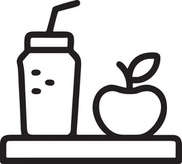 Simple outline icon of a juice drink and an apple on a shelf