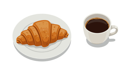 A croissant on a plate and a cup of coffee rest sidebyside