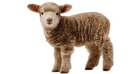 Fototapeta premium Adorable lamb standing on white background 