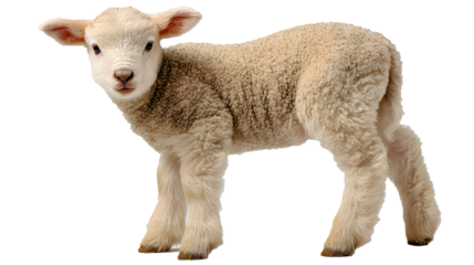 Adorable lamb standing on white background
