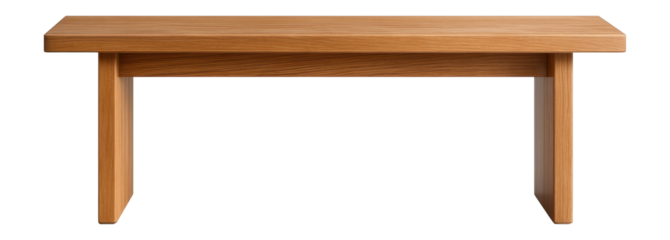 A sleek oak-finished bench, ideal for dining in a modern home setting.