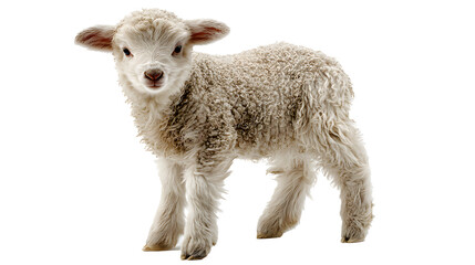 Fototapeta premium Adorable lamb standing on white background