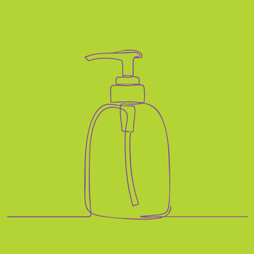Stylized line drawing of a liquid soap dispenser with pump on a vibrant green