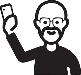 Bald man with beard and glasses taking a selfie with smartphone