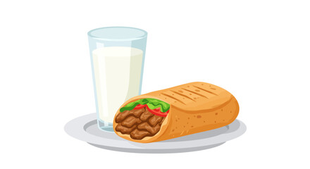 Milk and a shawarma on a plate