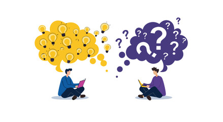 Two people sharing ideas and asking questions to find solutions.

