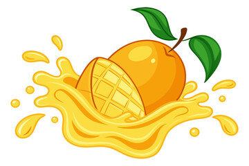 Sweet Mango in Juice Explosion Vector