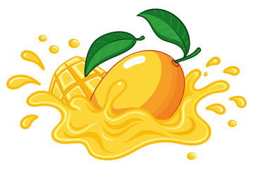 Sweet Mango in Juice Explosion Vector