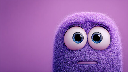 Obraz premium Puzzled Fluffy Purple Character with Expressive Eyes