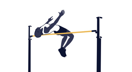 An athlete performs a high jump over a bar during a competition.

