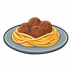 Delicious Spaghetti and Meatballs Dish Vector Illustration A Classic Italian Meal on a Plate Perfect for Menus and Food Designs