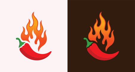 Spicy Flaming Chili Pepper Hot Food Logo