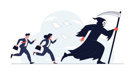 Business people running from the grim reaper.
