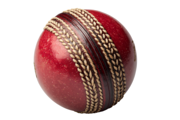 a cricket ball resting on the ground, with a transparent background