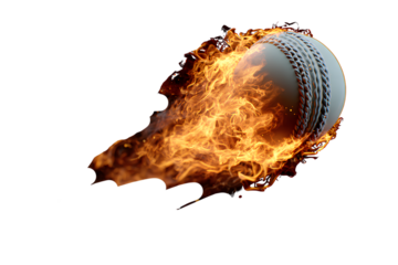 a flame-like effect flying over a cricket ball, isolated on a transparent background