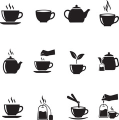 Tea and Coffee Icons Cups, Teapots, and Bags