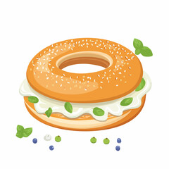 Delicious Freshly Baked Bagel with Cream Cheese and Green Herbs, a Healthy Breakfast or Snack Option Illustrated