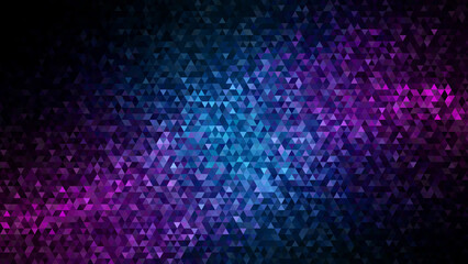 Abstract. Space. Geometric. A dark abstract background with a vibrant, glowing low poly pattern of teal and magenta, creating a digital galaxy for a futuristic tech presentation or a sci-fi concept.
