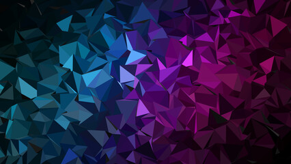 Abstract. Vibrant. 3D. A vibrant and chaotic abstract background with a 3D low poly pattern of teal and magenta, perfect for a futuristic gaming theme, a music event, or a modern tech presentation.