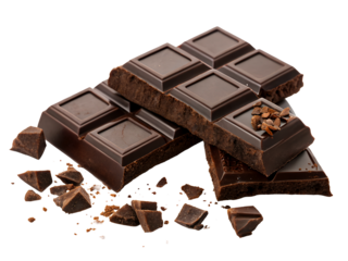 Dark chocolate bar with scattered pieces