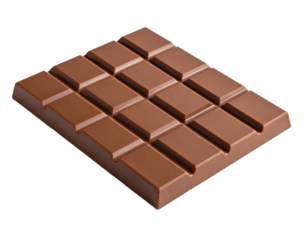 Chocolate bar isolated on transparent background with textured squares and rich brown color