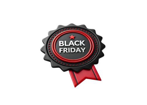 Black Friday Discount Badge with Red Star and Ribbon