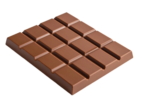Chocolate bar isolated on transparent background with textured squares and rich brown color