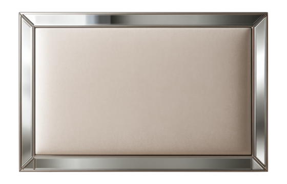 A mirror-accented headboard that enhances glamour and brightens a stylish bedroom.