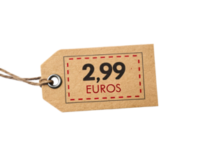 Price Tag Showing 2.99 Euros With Jute String and Metal Grommet