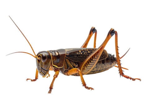 Detailed close up of a cricket insect with antennae and legs