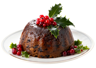 Festive Plum Pudding with Holly and Berries