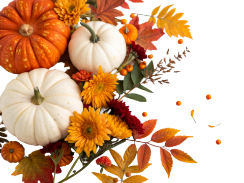 Assortment of Pumpkins and Autumn Flowers