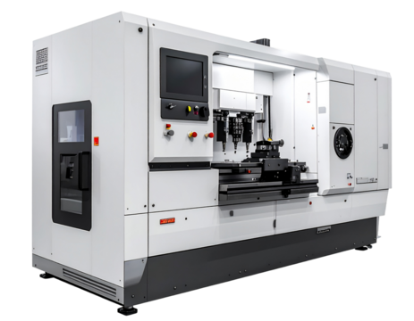 Industrial cnc machine isolated on transparent background for manufacturing processes