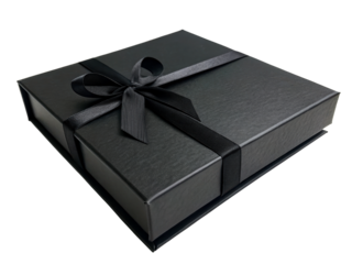 Square Black Gift Box with Black Ribbon Bow