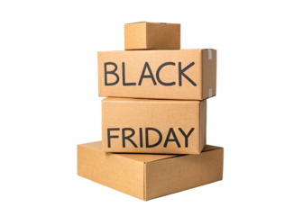 Stack of Cardboard Boxes with Black Friday Text