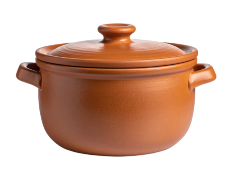 Isolated ceramic cooking pot with lid for culinary and food related concepts