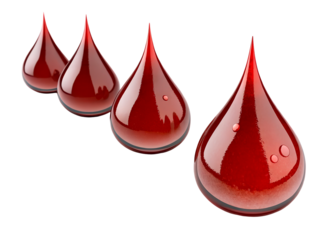 Four Shiny Red Drops on White Background