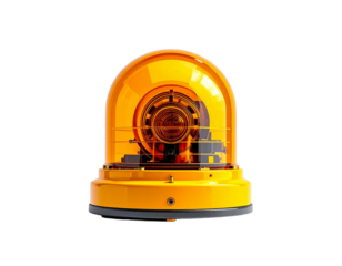 Isolated yellow warning light emergency siren on transparent background
