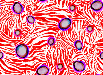 Bright abstract seamless pattern with zebra hand drawn textures in trendy red tones. Amazing illustration for modern home textile, bedding, wallpaper, apparel fabric, package.