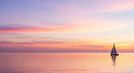 Sailboat at Sunset Serene Waters and Pastel Sky Romantic Scene