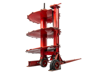 Red industrial auger drill with a transparent background isolated design