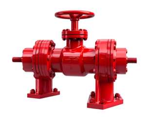 Red industrial valve illustration on transparent background