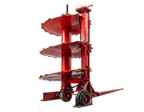 Red industrial auger drill with a transparent background isolated design