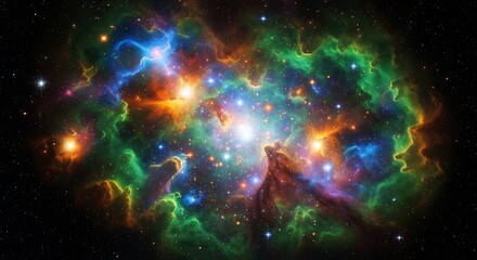 Spectacular colorful nebula in deep space with bright stars shining
