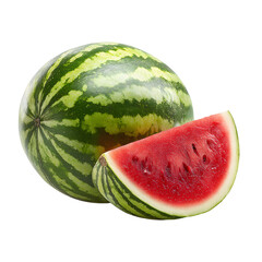Fresh Whole Watermelon and Slice Isolated on White Background for Creative Designs