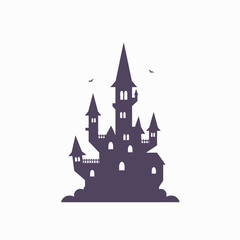 Flat Spooky Castle Silhouette Illustration with Moon Background for Halloween